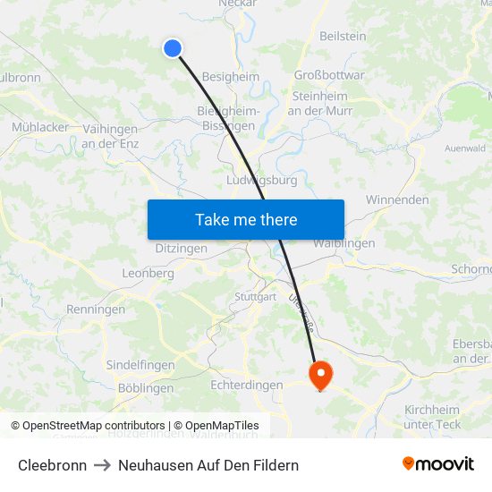 Cleebronn to Neuhausen Auf Den Fildern map