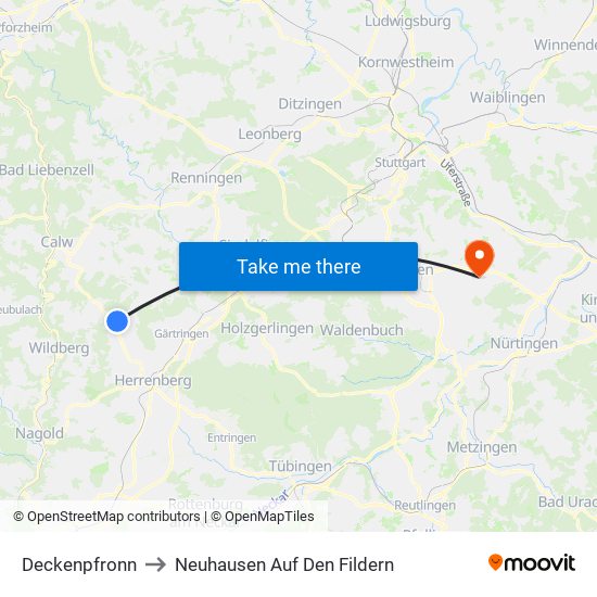 Deckenpfronn to Neuhausen Auf Den Fildern map