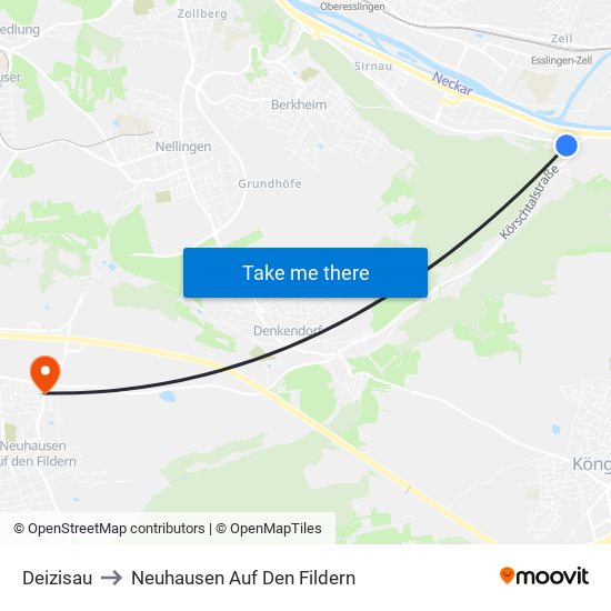 Deizisau to Neuhausen Auf Den Fildern map