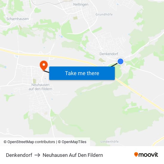 Denkendorf to Neuhausen Auf Den Fildern map