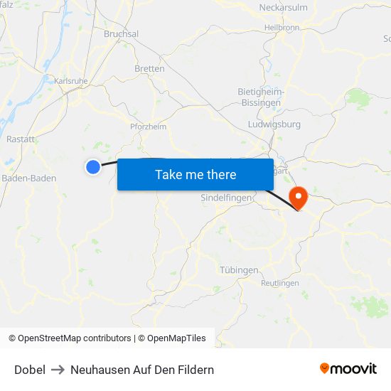 Dobel to Neuhausen Auf Den Fildern map