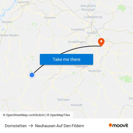 Dornstetten to Neuhausen Auf Den Fildern map