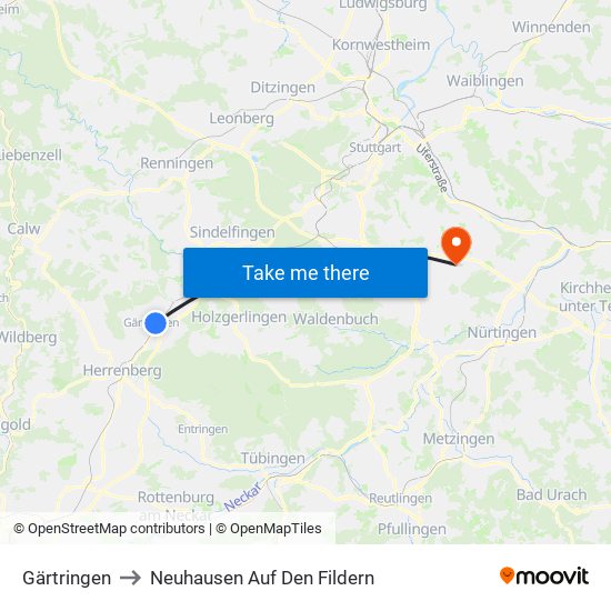 Gärtringen to Neuhausen Auf Den Fildern map