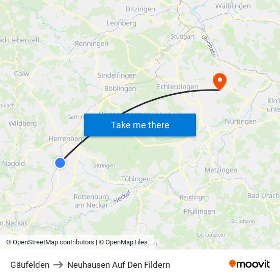 Gäufelden to Neuhausen Auf Den Fildern map