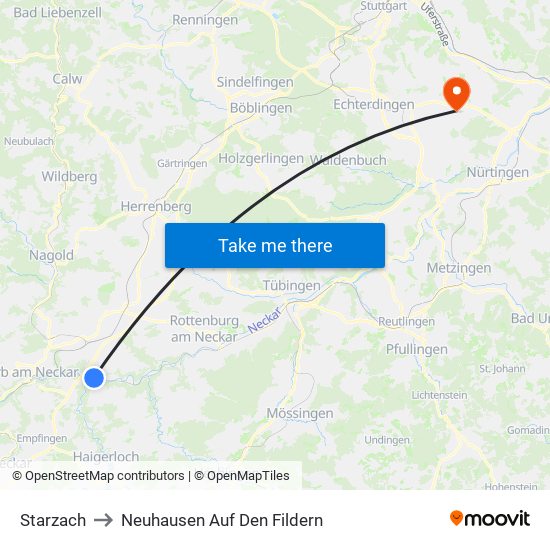 Starzach to Neuhausen Auf Den Fildern map