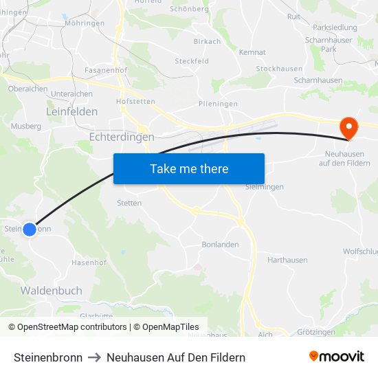 Steinenbronn to Neuhausen Auf Den Fildern map