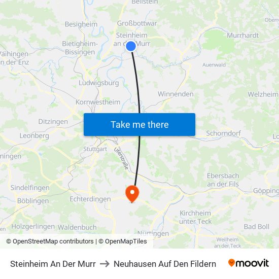 Steinheim An Der Murr to Neuhausen Auf Den Fildern map