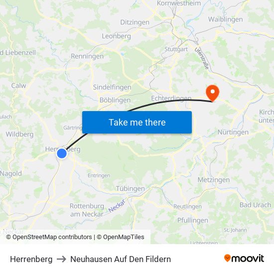 Herrenberg to Neuhausen Auf Den Fildern map