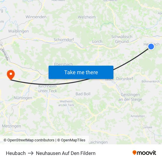 Heubach to Neuhausen Auf Den Fildern map