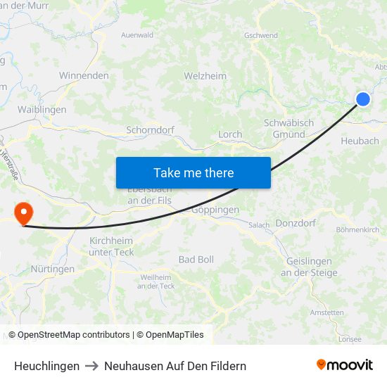 Heuchlingen to Neuhausen Auf Den Fildern map