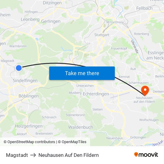 Magstadt to Neuhausen Auf Den Fildern map