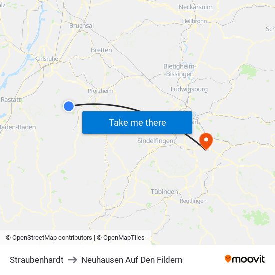 Straubenhardt to Neuhausen Auf Den Fildern map