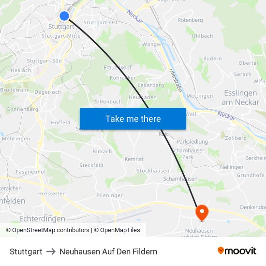 Stuttgart to Neuhausen Auf Den Fildern map