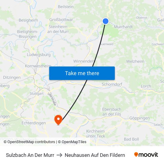 Sulzbach An Der Murr to Neuhausen Auf Den Fildern map