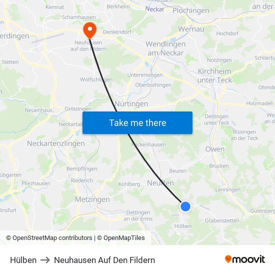 Hülben to Neuhausen Auf Den Fildern map