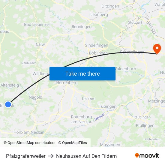 Pfalzgrafenweiler to Neuhausen Auf Den Fildern map