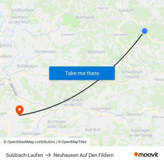 Sulzbach-Laufen to Neuhausen Auf Den Fildern map