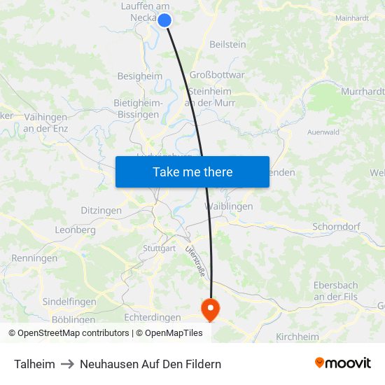 Talheim to Neuhausen Auf Den Fildern map