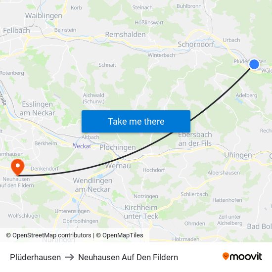 Plüderhausen to Neuhausen Auf Den Fildern map