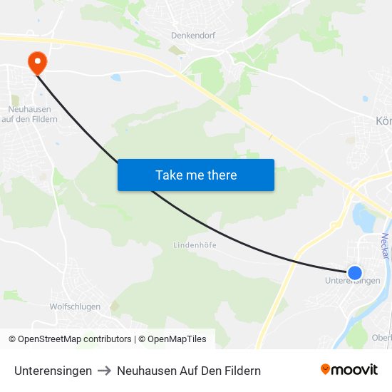 Unterensingen to Neuhausen Auf Den Fildern map