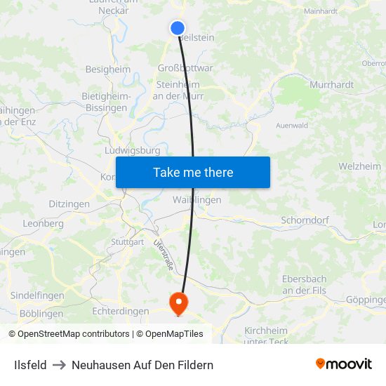 Ilsfeld to Neuhausen Auf Den Fildern map