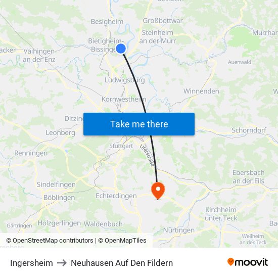 Ingersheim to Neuhausen Auf Den Fildern map