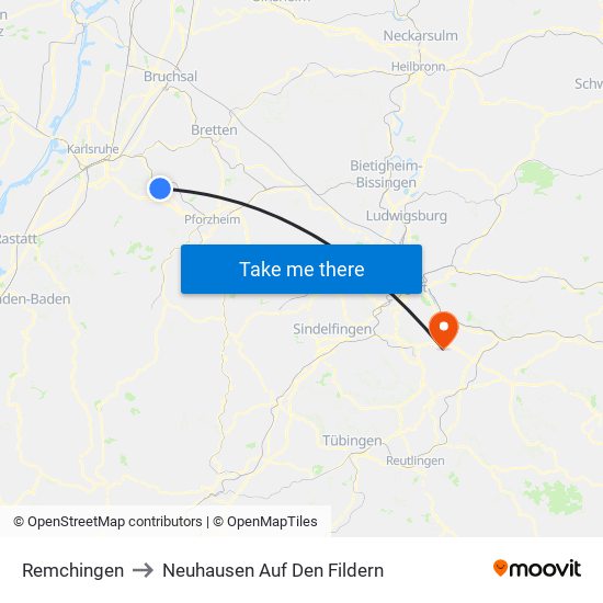 Remchingen to Neuhausen Auf Den Fildern map