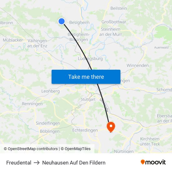 Freudental to Neuhausen Auf Den Fildern map