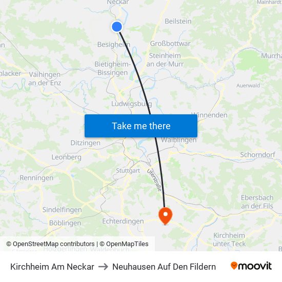 Kirchheim Am Neckar to Neuhausen Auf Den Fildern map