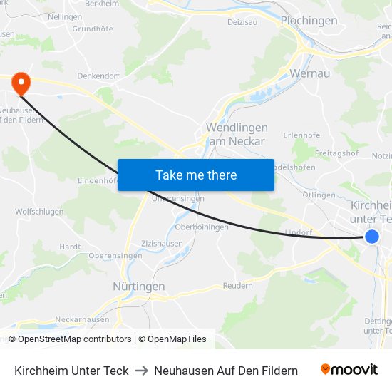 Kirchheim Unter Teck to Neuhausen Auf Den Fildern map
