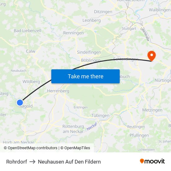 Rohrdorf to Neuhausen Auf Den Fildern map