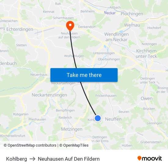 Kohlberg to Neuhausen Auf Den Fildern map