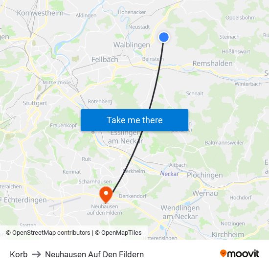 Korb to Neuhausen Auf Den Fildern map