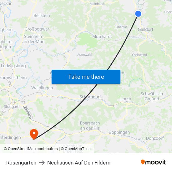 Rosengarten to Neuhausen Auf Den Fildern map