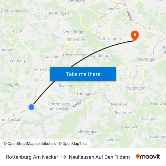 Rottenburg Am Neckar to Neuhausen Auf Den Fildern map