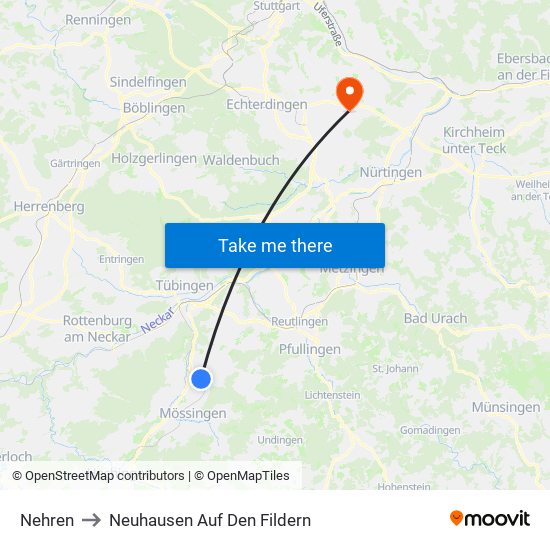 Nehren to Neuhausen Auf Den Fildern map