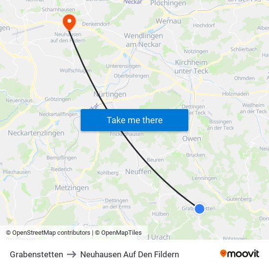 Grabenstetten to Neuhausen Auf Den Fildern map