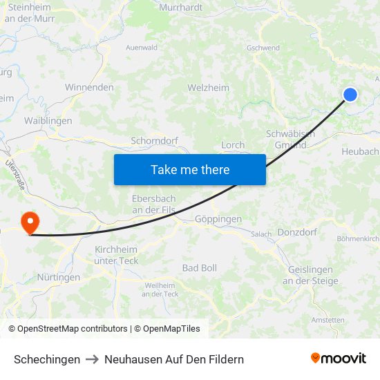 Schechingen to Neuhausen Auf Den Fildern map