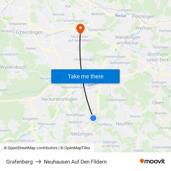 Grafenberg to Neuhausen Auf Den Fildern map