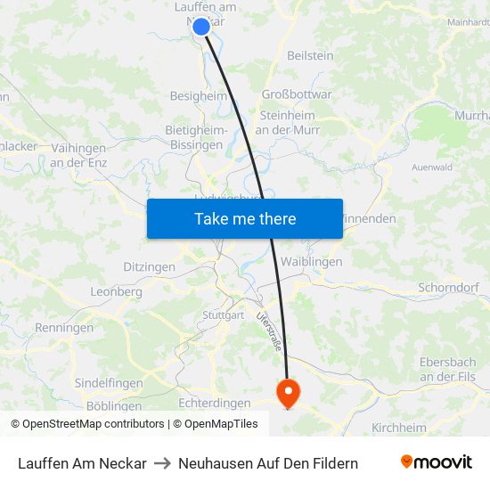 Lauffen Am Neckar to Neuhausen Auf Den Fildern map