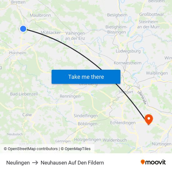 Neulingen to Neuhausen Auf Den Fildern map