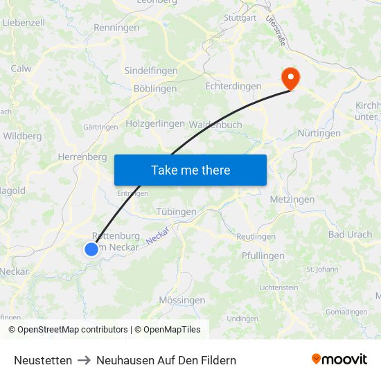Neustetten to Neuhausen Auf Den Fildern map