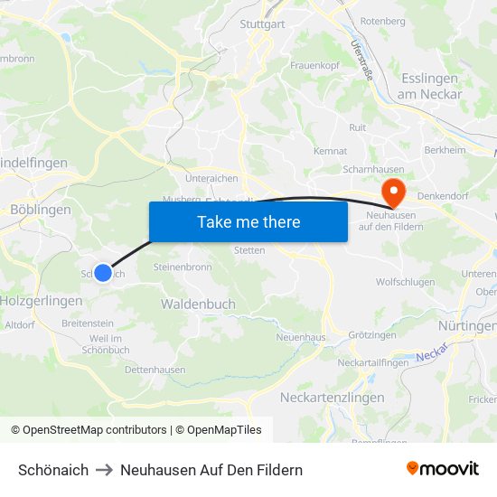 Schönaich to Neuhausen Auf Den Fildern map