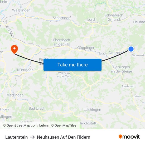 Lauterstein to Neuhausen Auf Den Fildern map