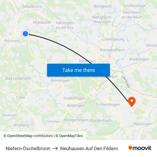 Niefern-Öschelbronn to Neuhausen Auf Den Fildern map