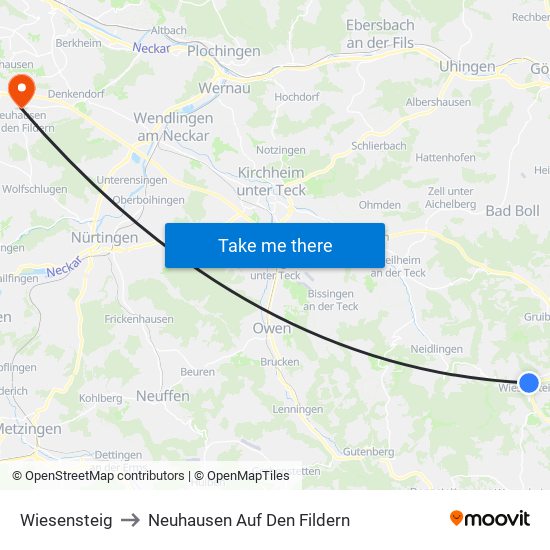 Wiesensteig to Neuhausen Auf Den Fildern map