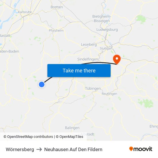 Wörnersberg to Neuhausen Auf Den Fildern map
