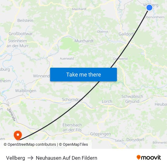 Vellberg to Neuhausen Auf Den Fildern map