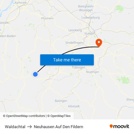 Waldachtal to Neuhausen Auf Den Fildern map