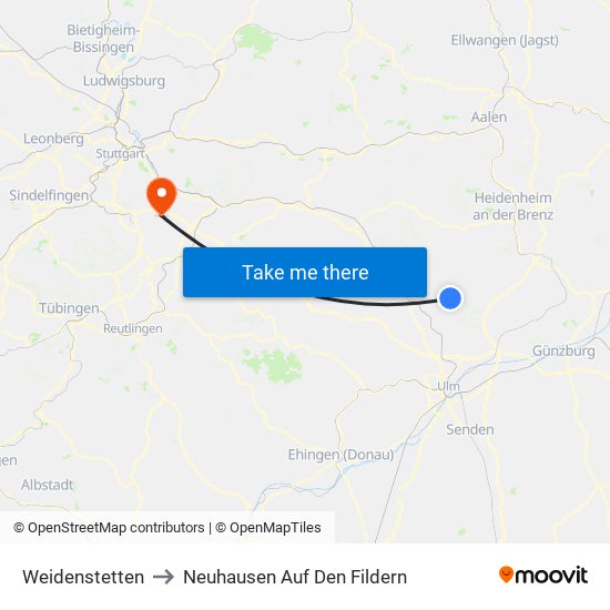 Weidenstetten to Neuhausen Auf Den Fildern map